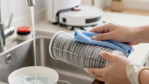cleaning robot vacuum filters safely