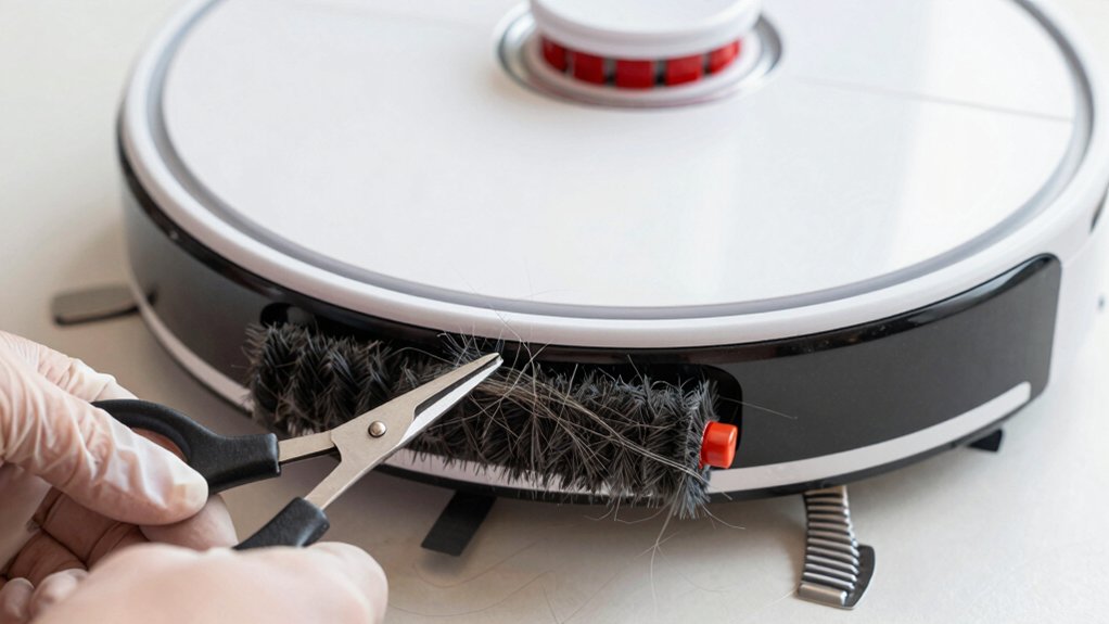 removing tangled hair from robot vacuum rollers